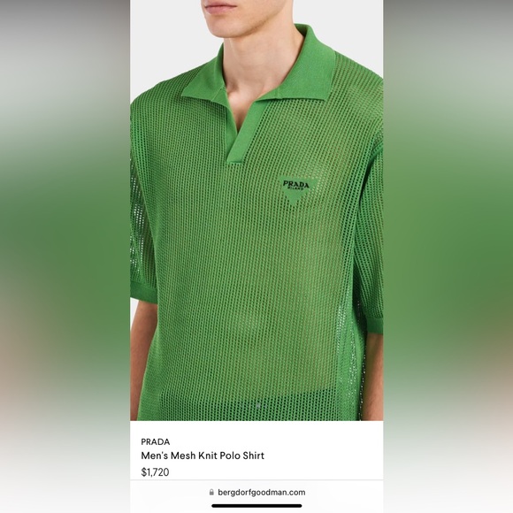 Prada Mesh Knit Polo Shirt Mens Collared Green Sheer Cutout - Picture 3 of 14